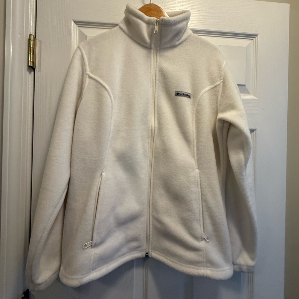 Columbia Women Ivory White Fleece Full Zip Jacket Size Large EUC LN
